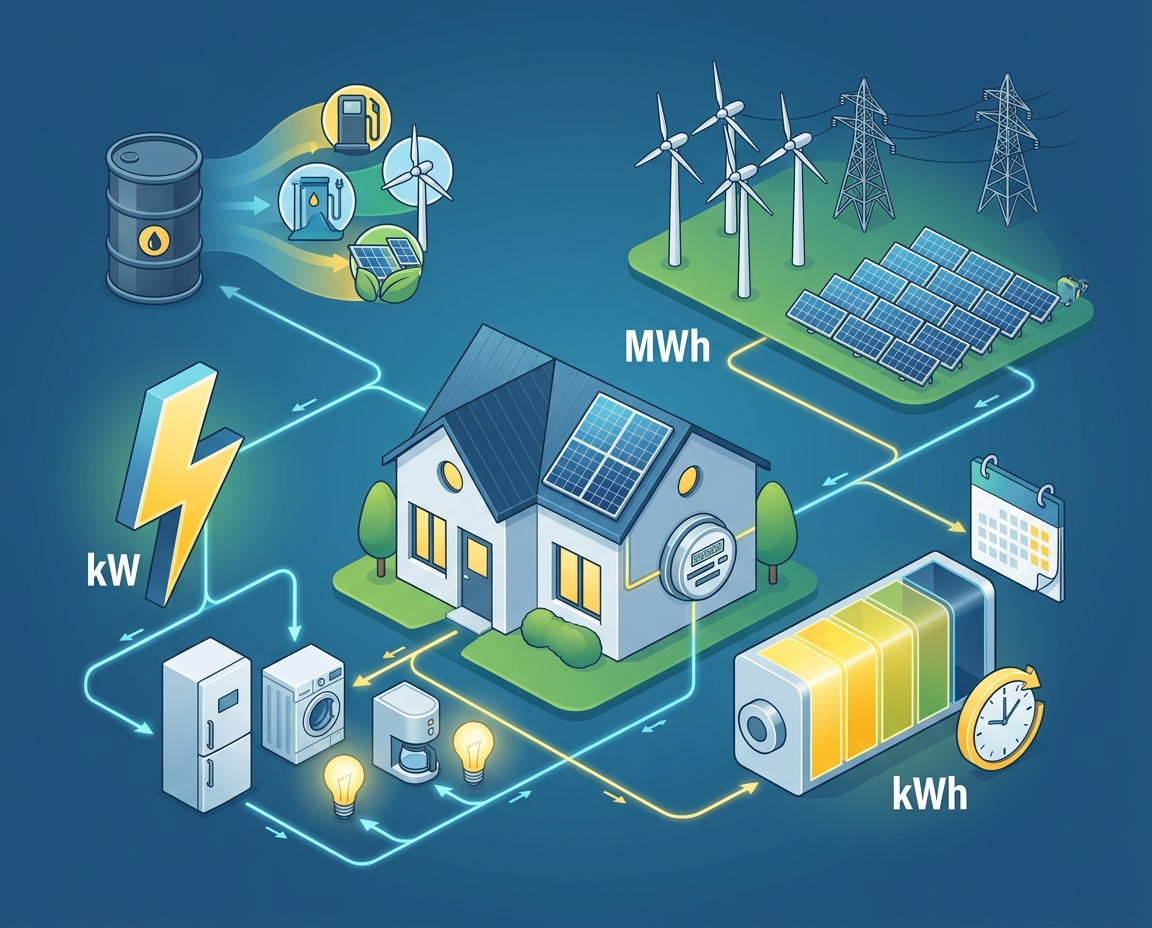kWh vs kW, MWh, tep
